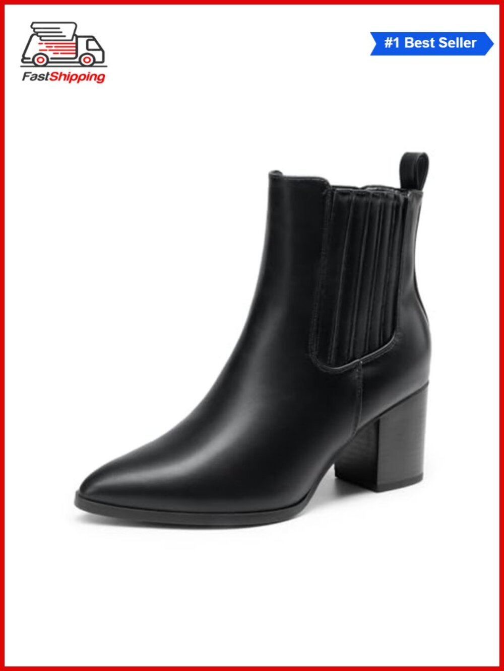 Women's Ankle Boots Pointed Toe Chunky Block Heel Slip-On Booties
